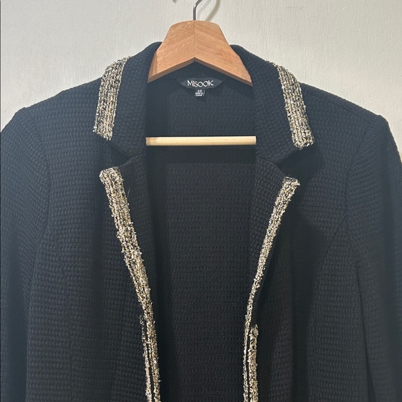 MISOOK WOMENS GOLD CHAIN TRIMMED BLACK BLAZER Sz XS - Picture 3 of 10